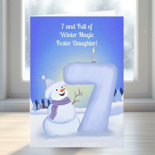 Foster Daughter Happy 7th Birthday Snowman  カード