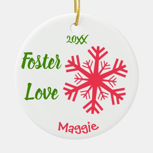 Foster Love – ピンクのカスタマイズ雪片の採用 セラミックオーナメント (正面)