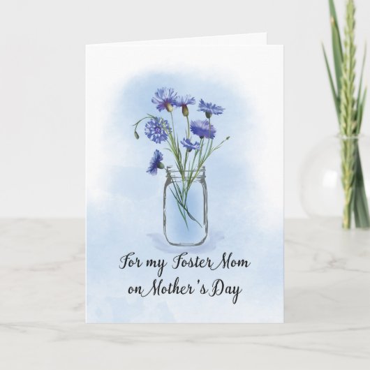 Foster Mom Mothers Day Cornflowers in Mason Jar カード (正面)