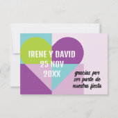 Foto Boda Corazón Azul Turquesa Violeta Gracias サンキューカード (裏面)