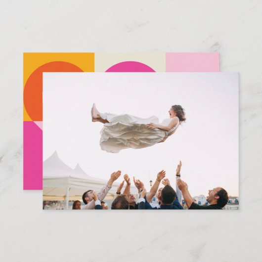 Foto Boda Corazón Naranja y Rosa Gracias サンキューカード (正面/裏面)