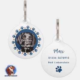 Foto deines Haustieres - Pfötchen blau braun |  ペット　ネームタグ