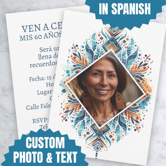 Foto Personalizada Invitación de 60 Años Patrón 招待状