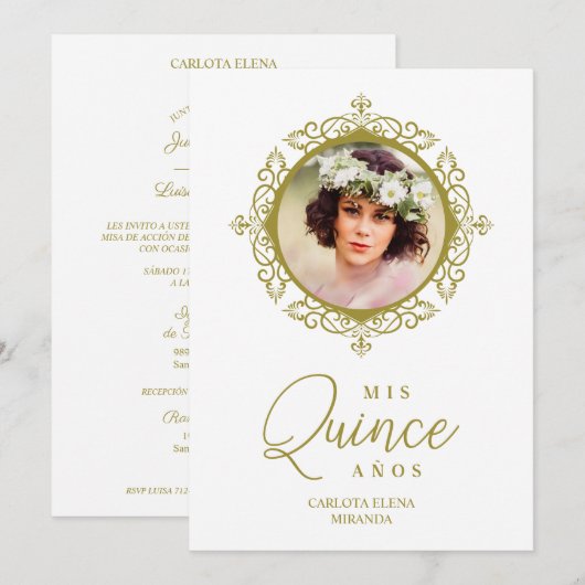 Foto Quinceañera Español Efecto Encaje Clásico 招待状 (正面/裏面)