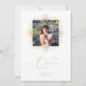 Foto Quinceañera Español Efecto Encaje Dorado 招待状 (正面)