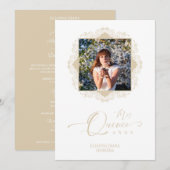 Foto Quinceañera Español Efecto Encaje Dorado 招待状 (正面/裏面)