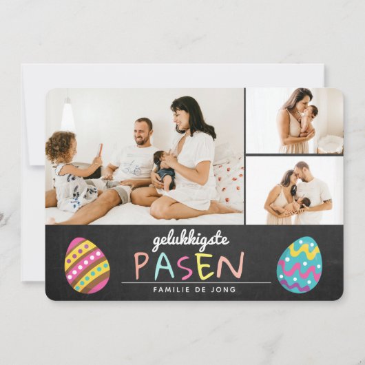 Fotocollage Krijtbord Pastel Gelukkige Pasen Feest シーズンカード (正面)