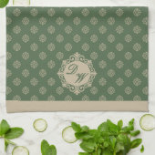 Foulard rosette幾何学模様、セージ緑 キッチンタオル (折り畳み)