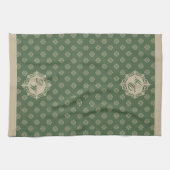 Foulard rosette幾何学模様、セージ緑 キッチンタオル (横)