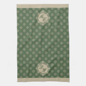 Foulard rosette幾何学模様、セージ緑 キッチンタオル (縦)
