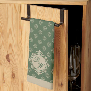 Foulard rosette幾何学模様、セージ緑 キッチンタオル