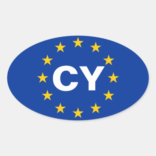 FOURキプロス"CY"欧州連合の国旗 楕円形シール (正面)