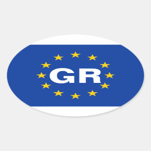 FOURギリシャ「GR」欧州連合国旗 楕円形シール