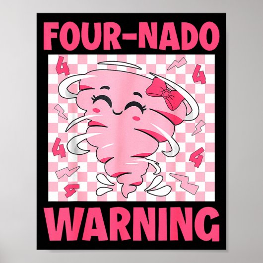 Four 4 Nado Warning Nk Tornado Themed Birthday Gir ポスター (正面)