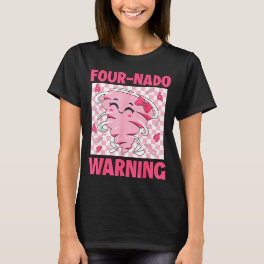 Four 4 Nado Warning Nk Tornado Themed Birthday Gir Tシャツ (正面)
