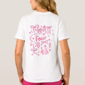 Four 4th Birthday Girl Shirt Pink Bow Cute Age 4 P Tシャツ (裏面)