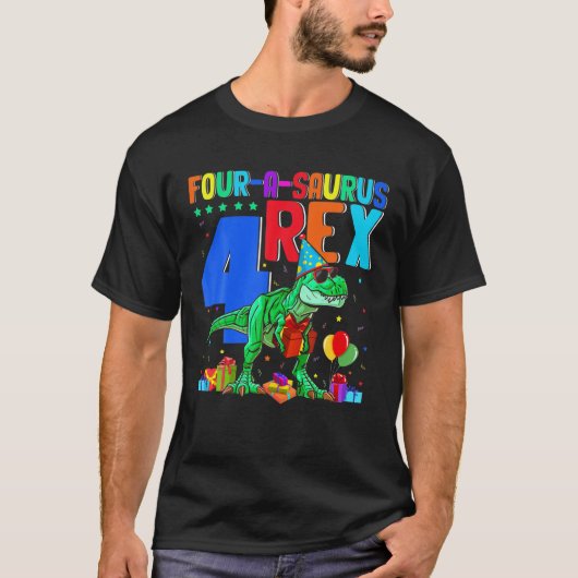 Four-A-Saurusレックス4歳4歳レックス値リスト Tシャツ (正面)