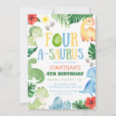 Four A-Saurus Dino 4th Birthday 招待状 (正面)