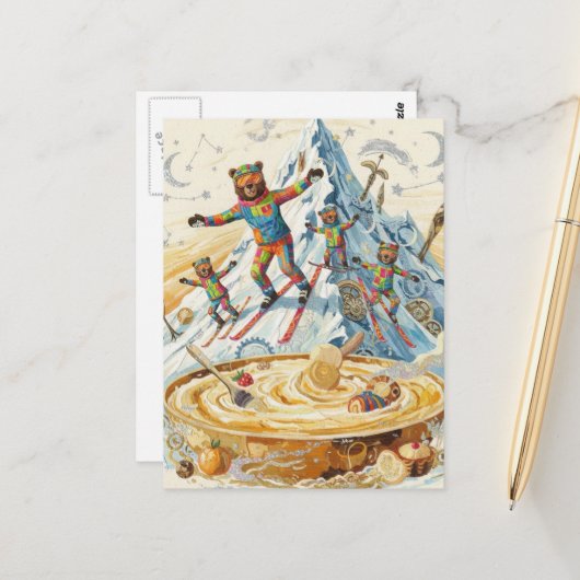 four bears ski to a bowl of porridge  ポストカード (正面/裏面インサイチュ)