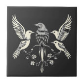 Four Birds on a Branch Illustration タイル (正面)