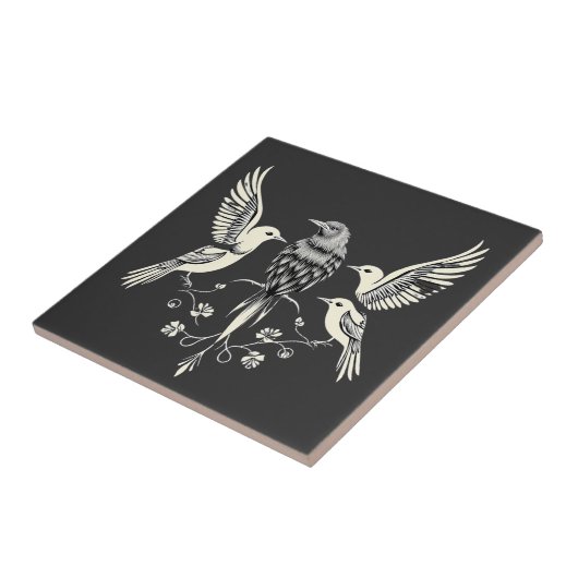 Four Birds on a Branch Illustration タイル (側面)