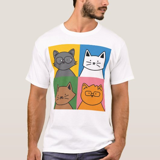 Four Cat顔アルバムカバー Tシャツ (正面)