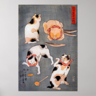 Four Cats Japanese Ukiyo-e Art Utagawa Kuniyoshi ポスター