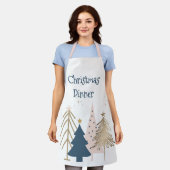 Four Christmas Trees in Green & Gold Named エプロン (着用した状態)
