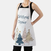 Four Christmas Trees in Green & Gold Named エプロン (インサイチュ)