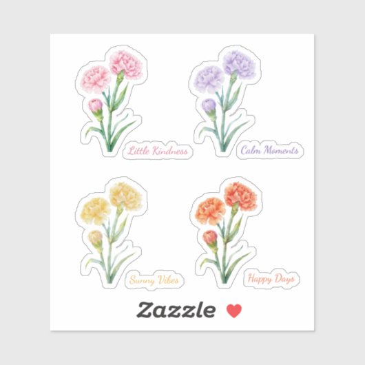 Four-Color soft Carnation Watercolor Sticker Set シール (シート)