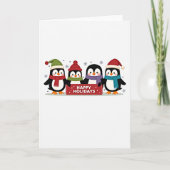 Four Cute Penguins Happy Holidays Sign Card カード (正面)