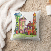 Four Cute Whimsical Houses クッション (ブランケット)
