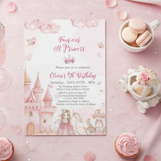 Four Ever A Princess キャッスル ユニコーン 4歳の誕生日 招待状