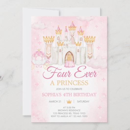 Four Ever a Princess Birthday Party 招待状 (正面)