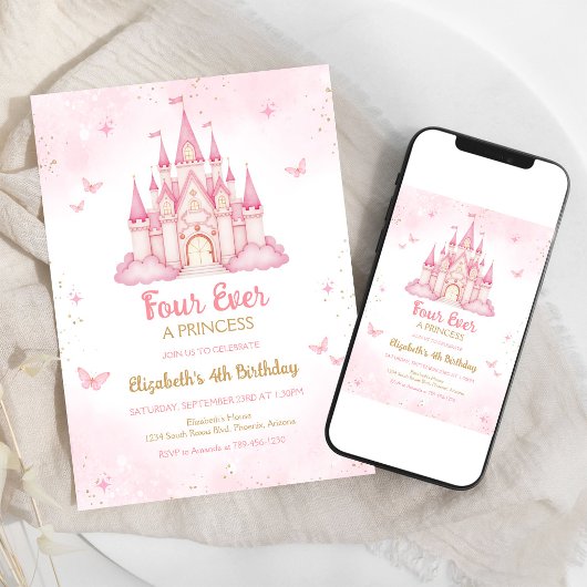 Four Ever A Princess Castle 4th Birthday 招待状