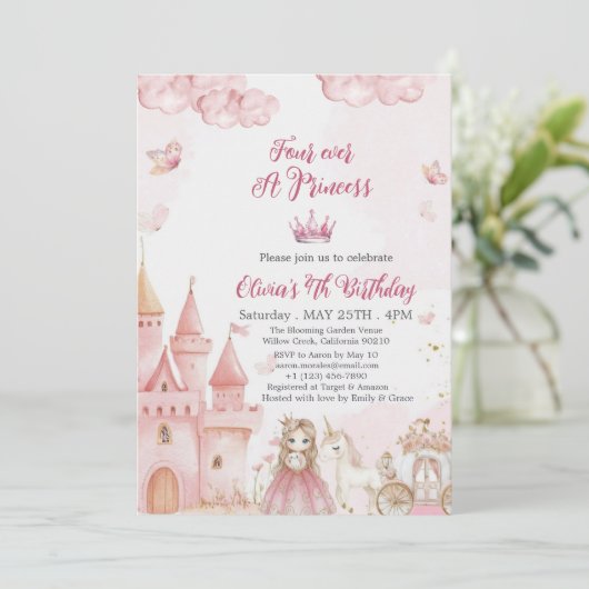 Four Ever A Princess Castle unicorn 4th Birthday 招待状 (スタンド正面)