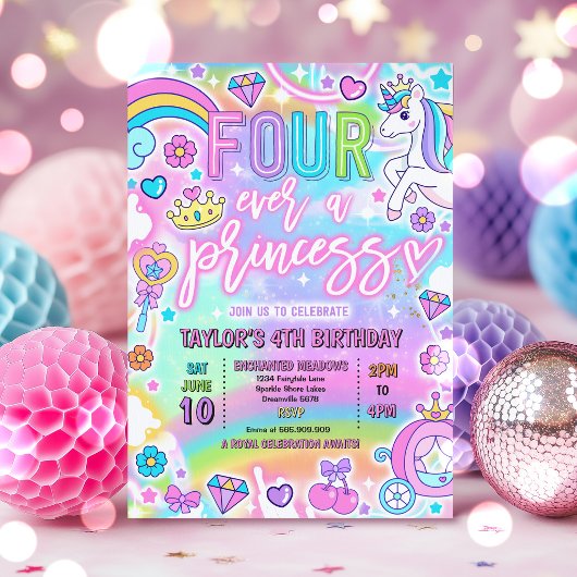Four Ever A Princess Fairytale 4th Birthday Party 招待状