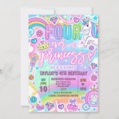 Four Ever A Princess Fairytale 4th Birthday Party 招待状 (正面)