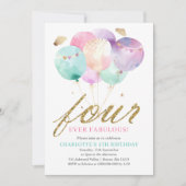 Four Ever Fabulous Balloon 4th Birthday 招待状 (正面)