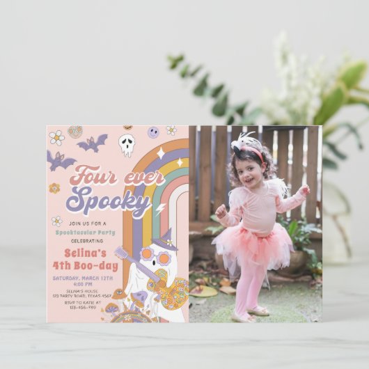 Four Ever Groovy不気味 Halloween誕生日写真 招待状 (スタンド正面)