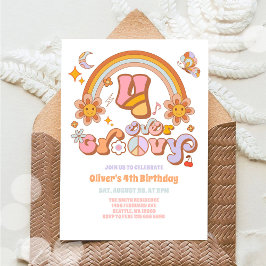 Four Ever Groovy Retro 4th Birthday Invitation 招待状