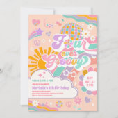 Four Ever Groovy Sun Rainbow Disco 4th Birthday 招待状 (正面)
