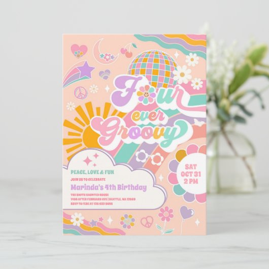 Four Ever Groovy Sun Rainbow Disco 4th Birthday 招待状 (スタンド正面)