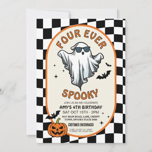 Four Ever is Spooky Ghosts Bats Halloween Party  招待状 (正面)