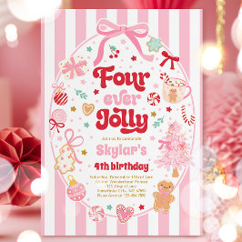 Four Ever Jolly Christmas Bow 4th Birthday 招待状