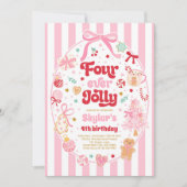 Four Ever Jolly Christmas Bow 4th Birthday 招待状 (正面)