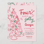 Four Ever Jolly Coquette Christmas 4th Birthday 招待状 (正面/裏面)