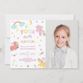 Four Ever Magic Unicorn 4th Birthday Photo 招待状 (正面)