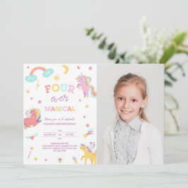 Four Ever Magic Unicorn 4th Birthday Photo 招待状