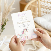 Four Ever Magical Pastel Unicorn 4th Birthday 招待状